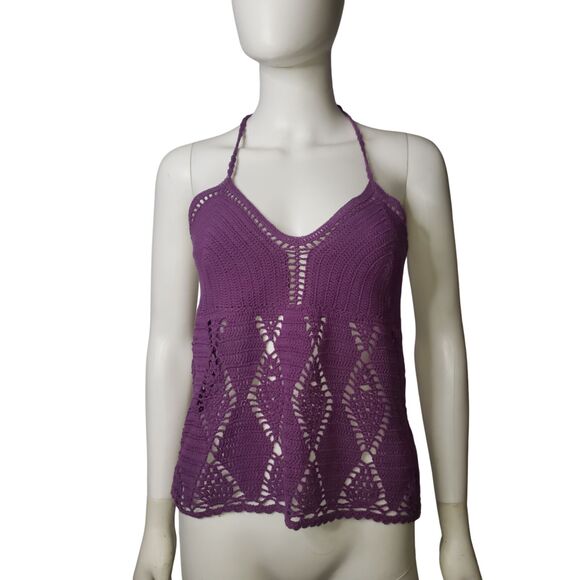 Vintage 90's Y2K PINKY Purple Crocheted Halter Top Womens Size Medium - Picture 1 of 7